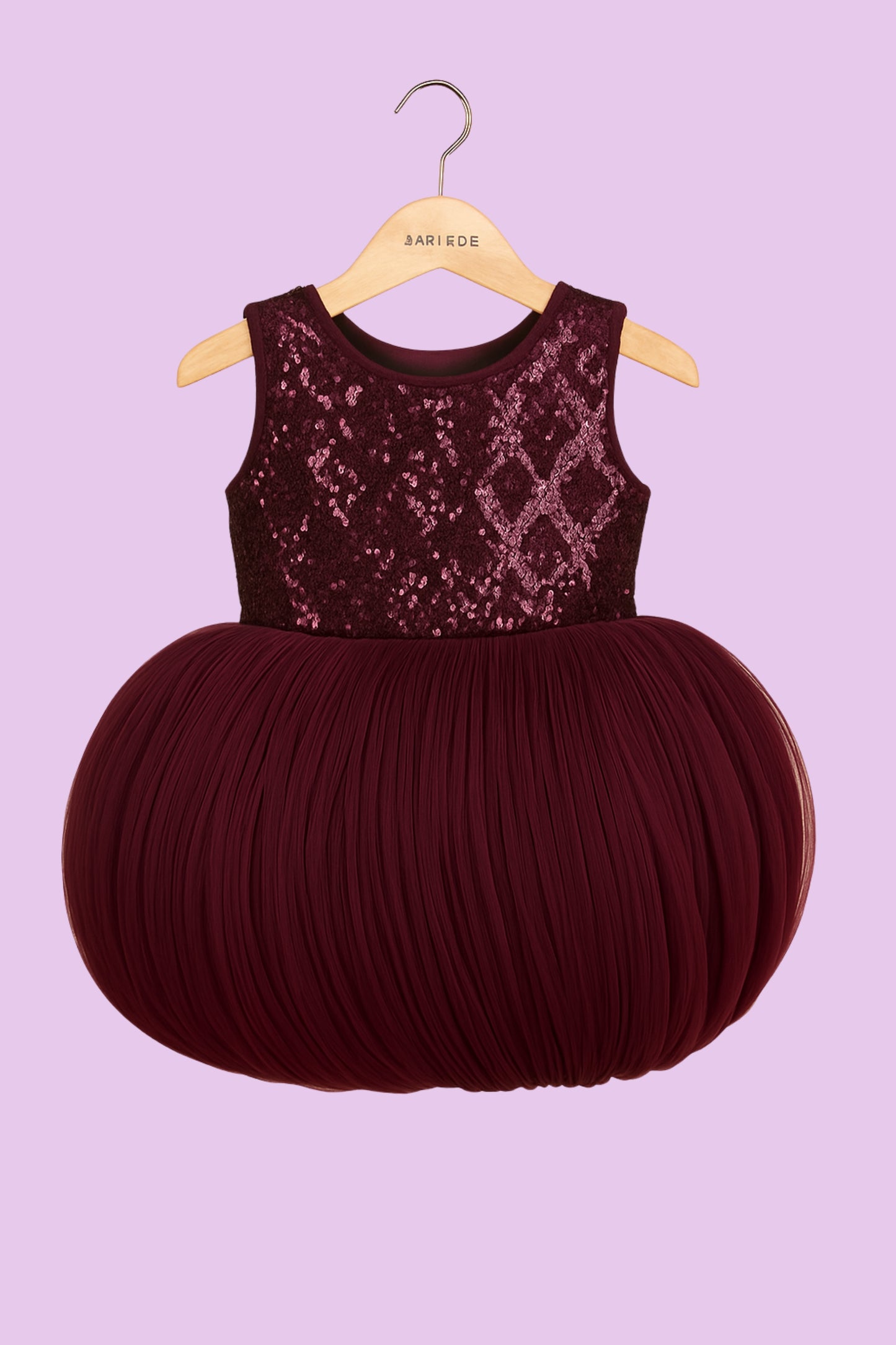 Maroon Sequin Balloon Party Dress for Girls