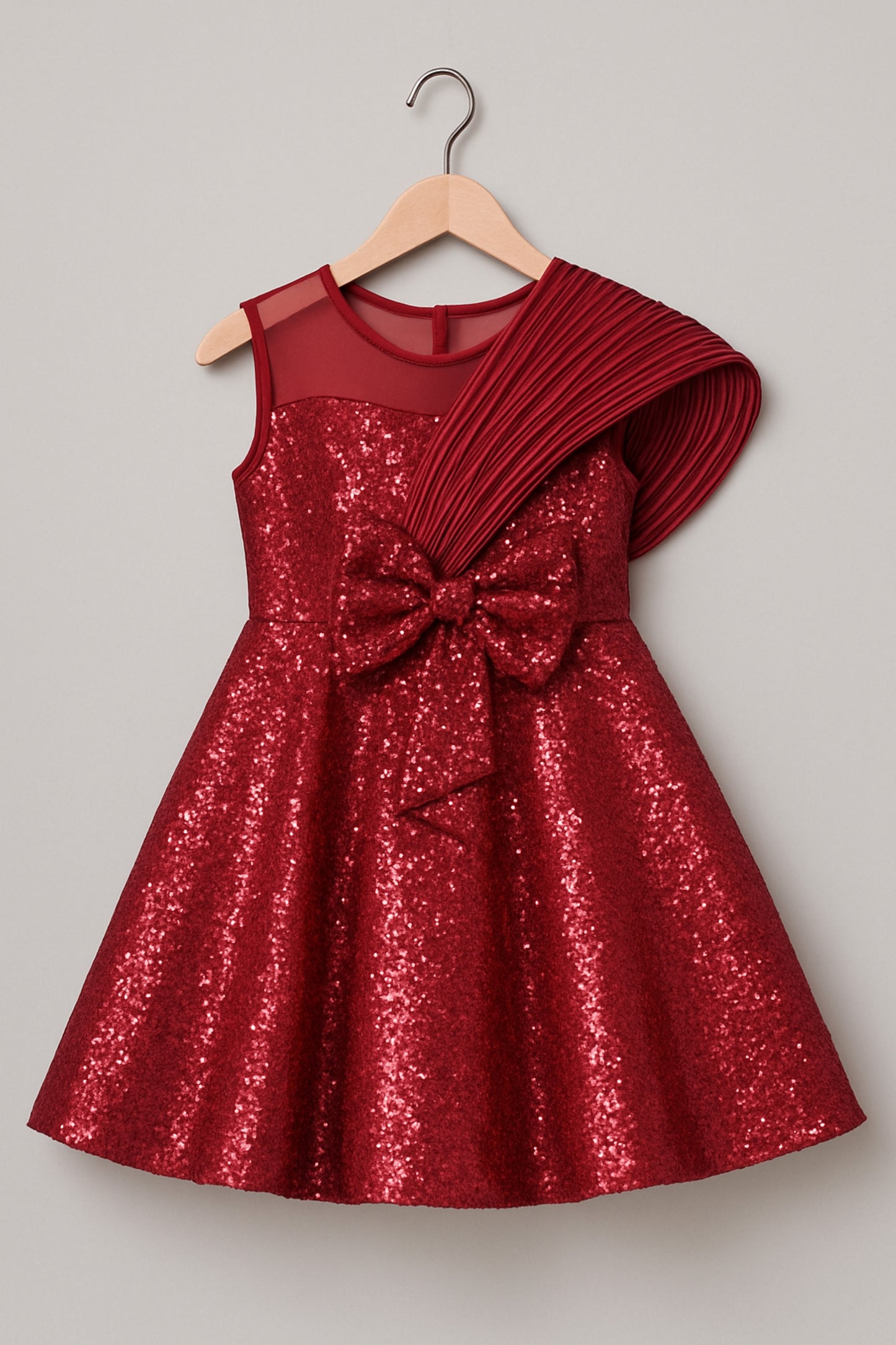 Red Sequin Party Frock with Designer Shoulder Drape