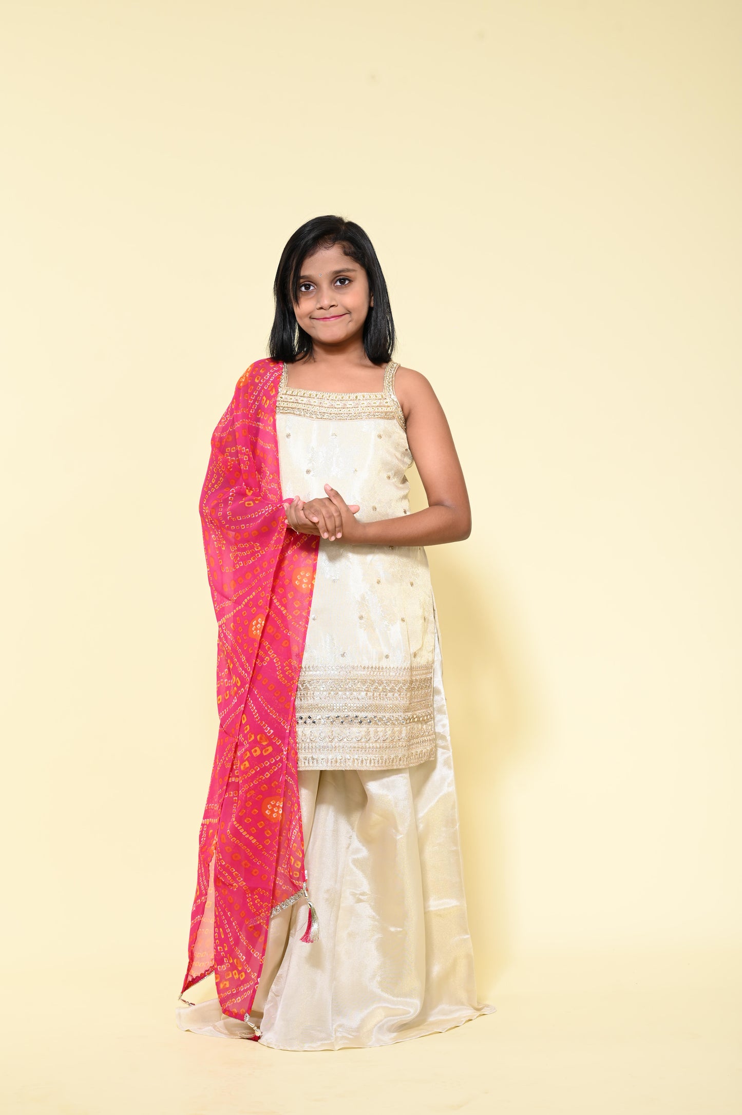 Ivory & Pink Embroidered Palazzo Set
