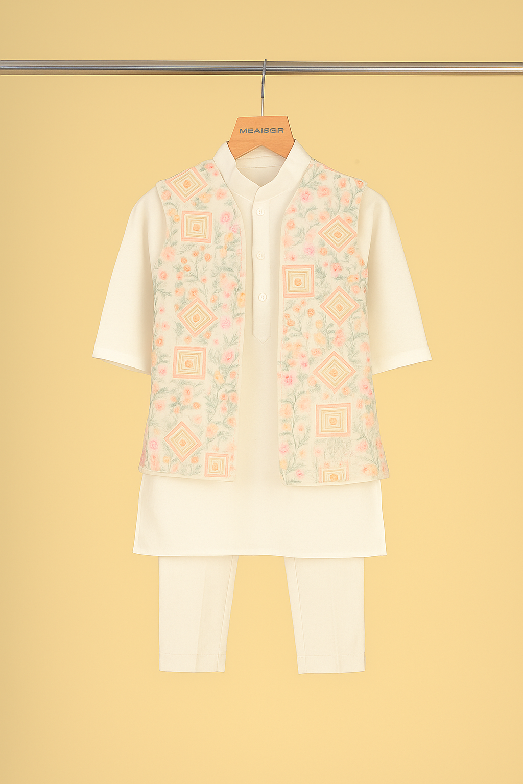 Elegant in Ivory – Boys' Embroidered Kurta Set