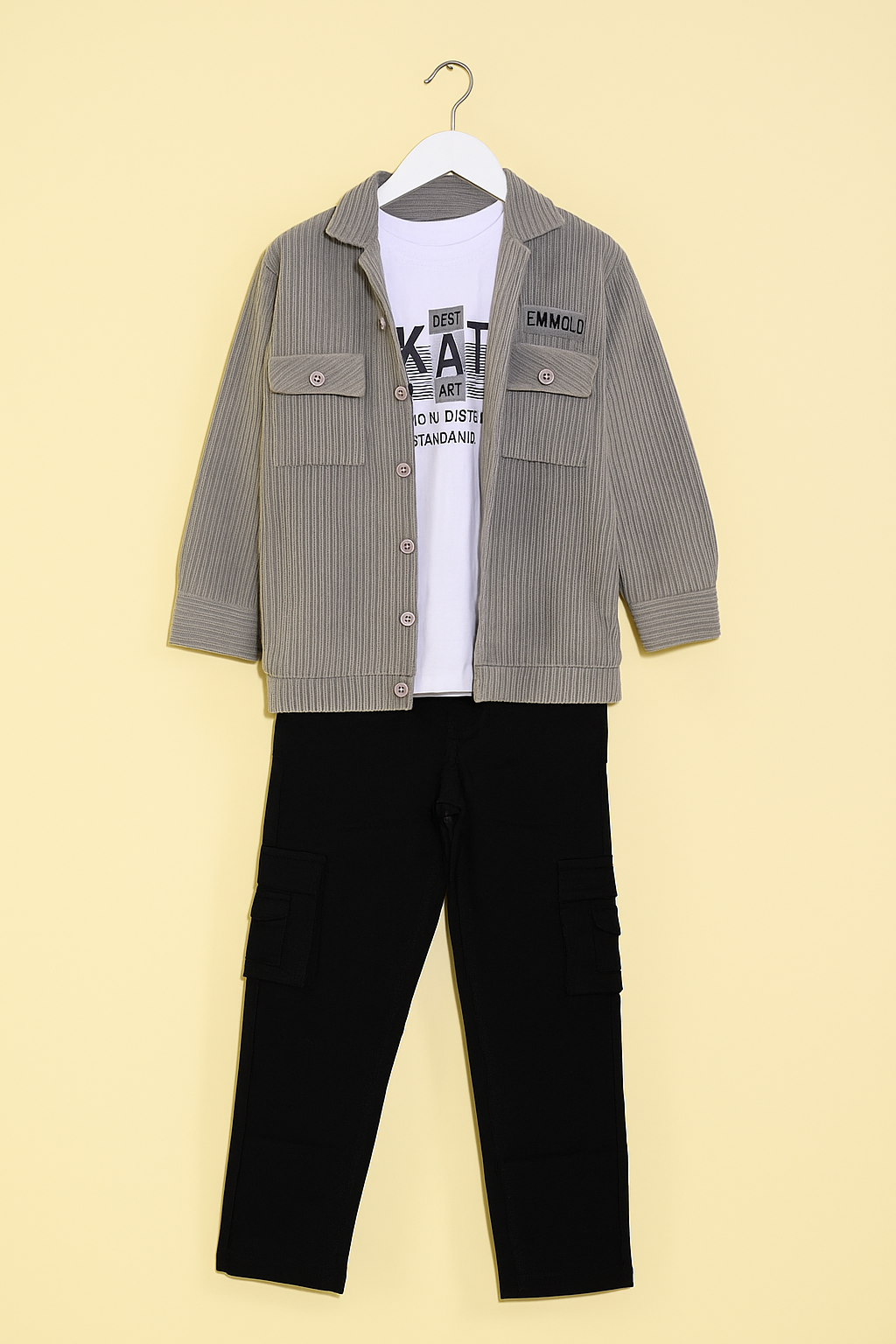 Grey Corduroy Jacket & Cargo Pant Set
