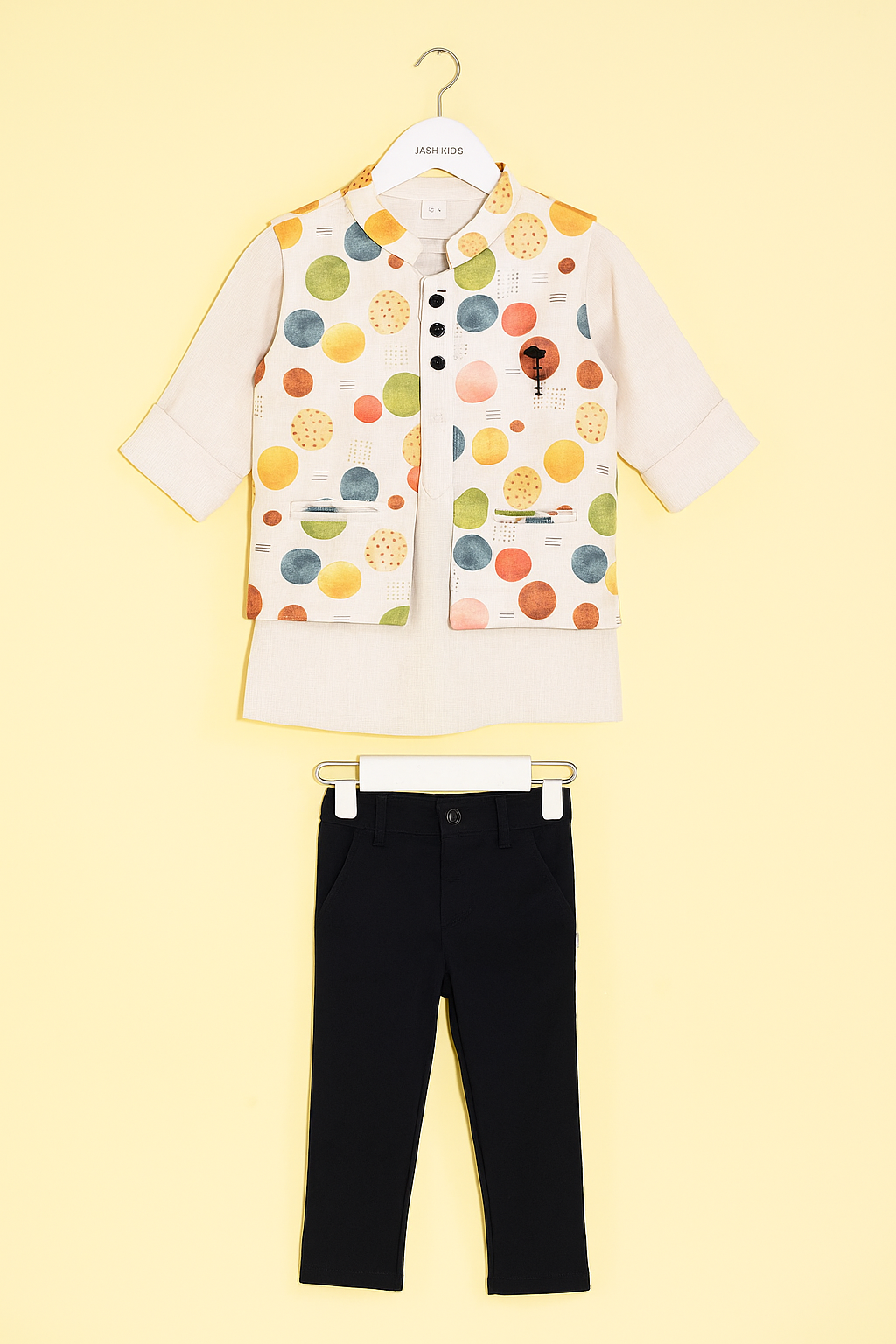 Printed Nehru Jacket & Navy Blue Pant Set
