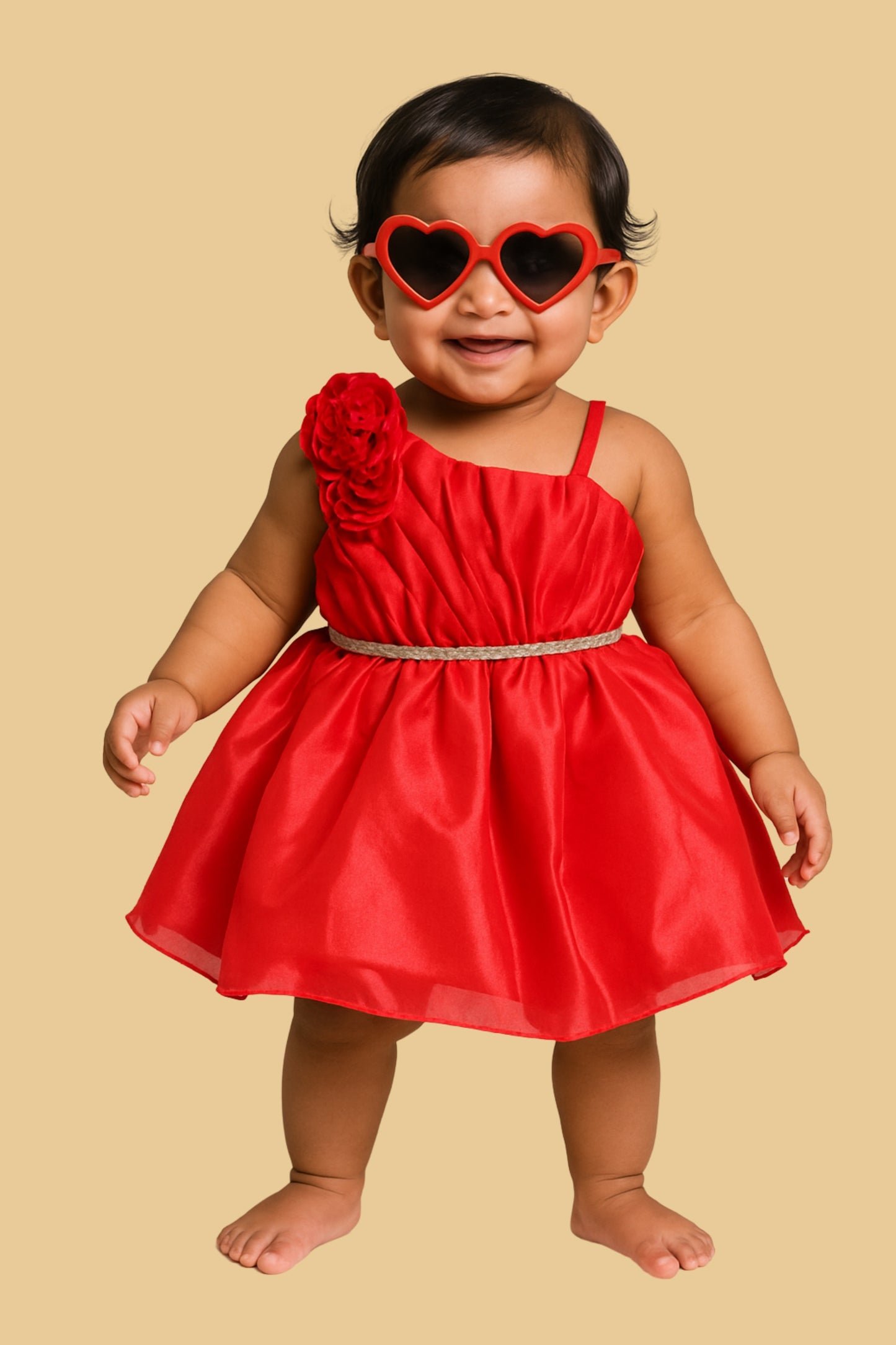 Radiant Red One-Shoulder Party Frock