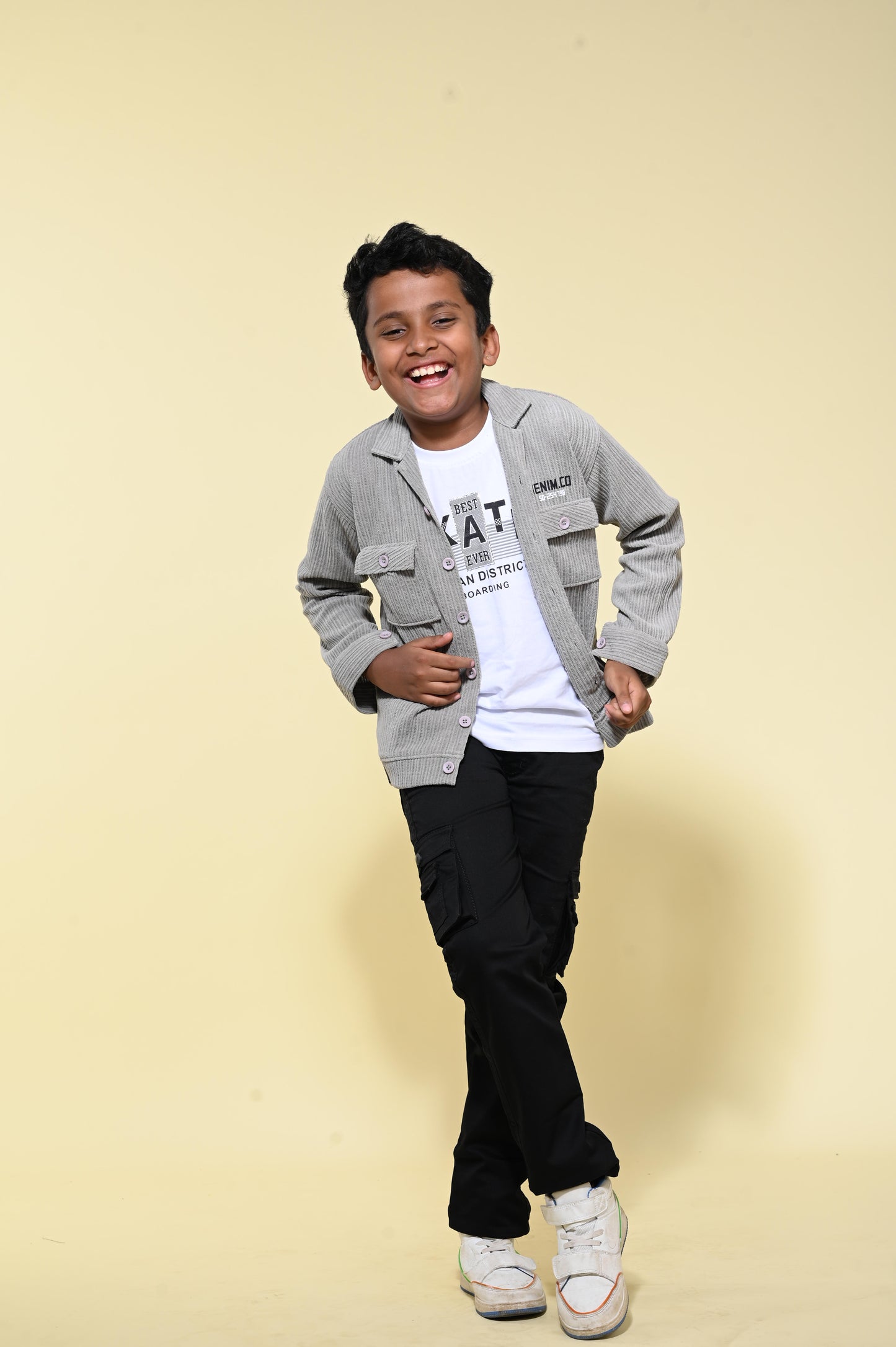 Grey Corduroy Jacket & Cargo Pant Set