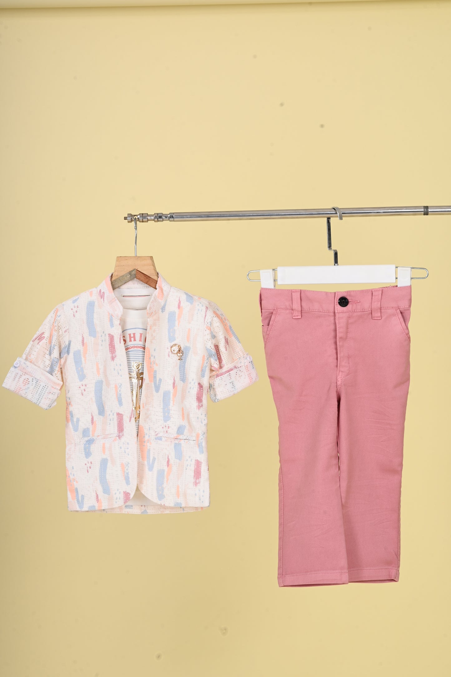 Chic & Festive – Boys’ Printed Blazer-Style Shirt and Pant Set