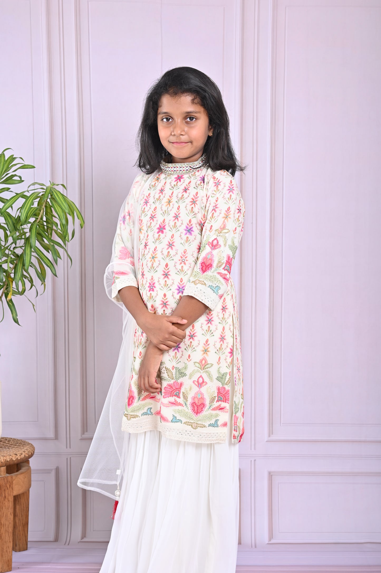 Ivory Multicolor Embroidered Palazzo Set