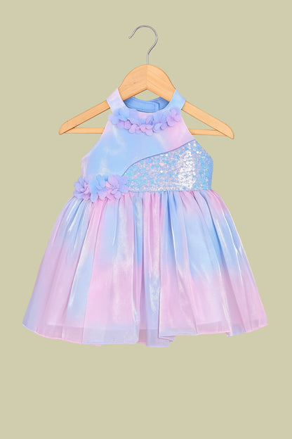 Iridescent Pastel Sequin Frock with Floral Accents