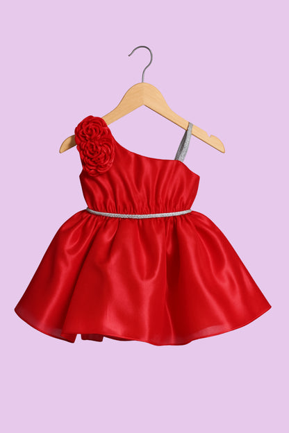 Radiant Red One-Shoulder Party Frock