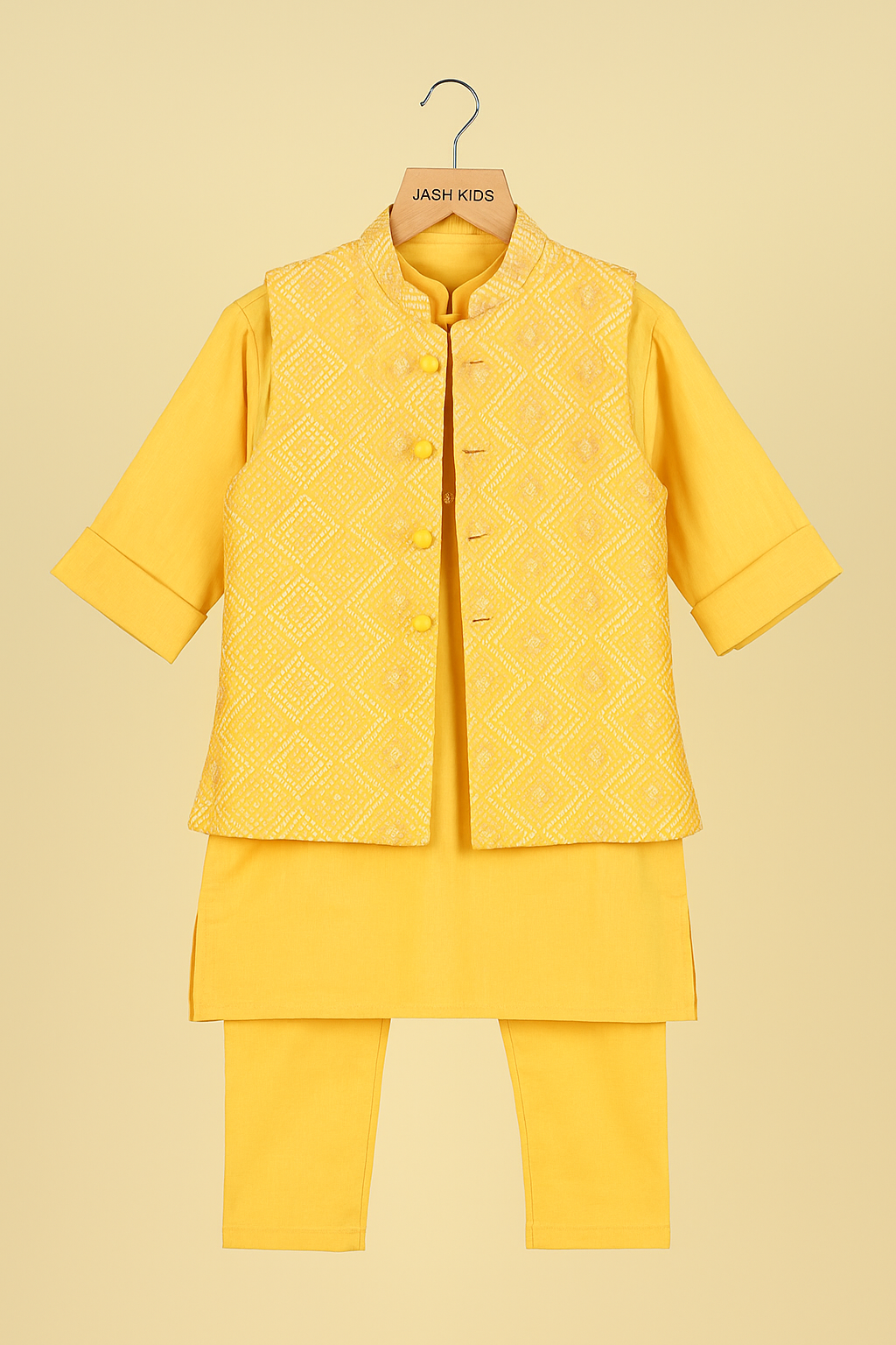 Sunshine Style – Boys’ Yellow Kurta & Jacket Set