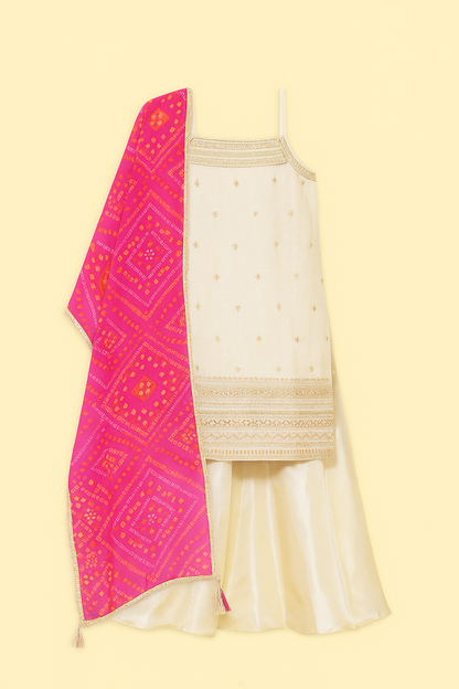 Ivory & Pink Embroidered Palazzo Set