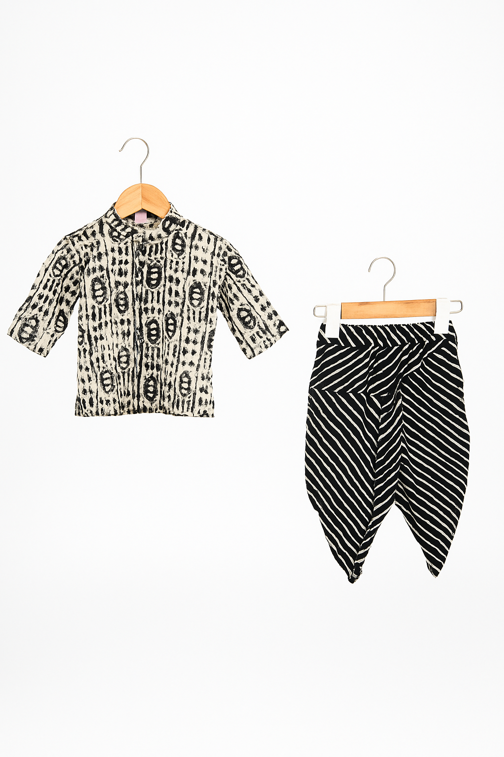 Ethnic Elegance – Boys’ Black & White Printed Dhoti Set