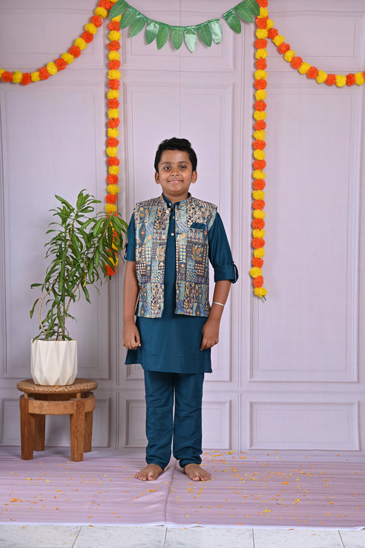 Royal Teal Charm – Boys' Festive Kurta Set