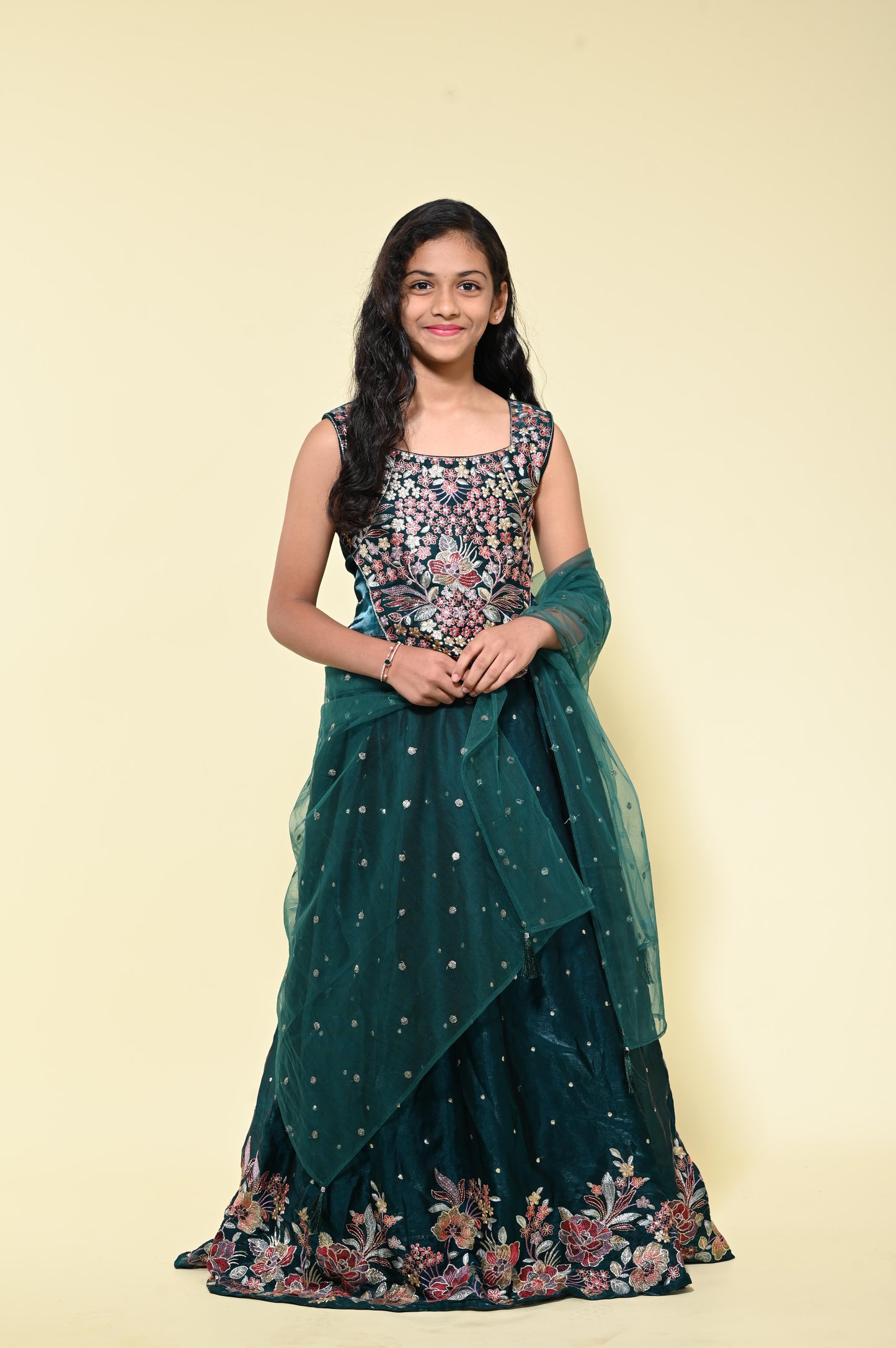 Teal Green Embroidered Gagra Choli Set
